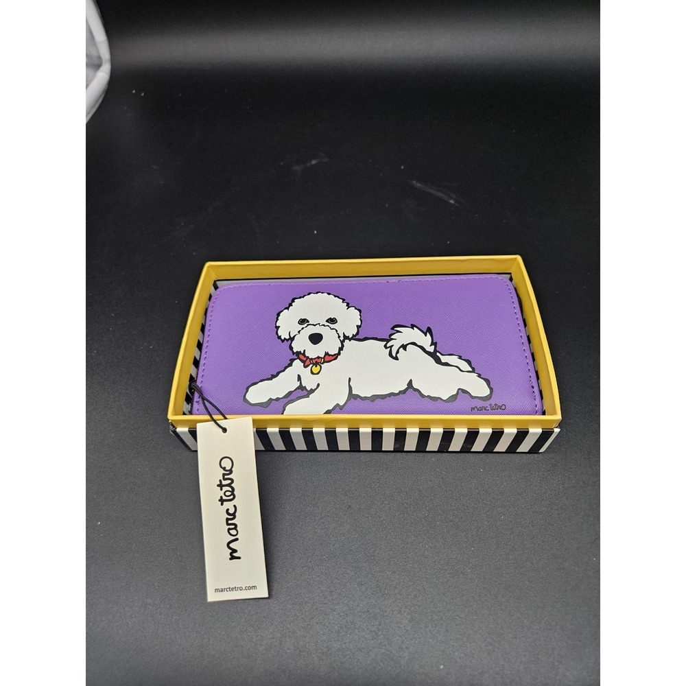 Marc Tetro Purple White Poodle Full Zip Wallet